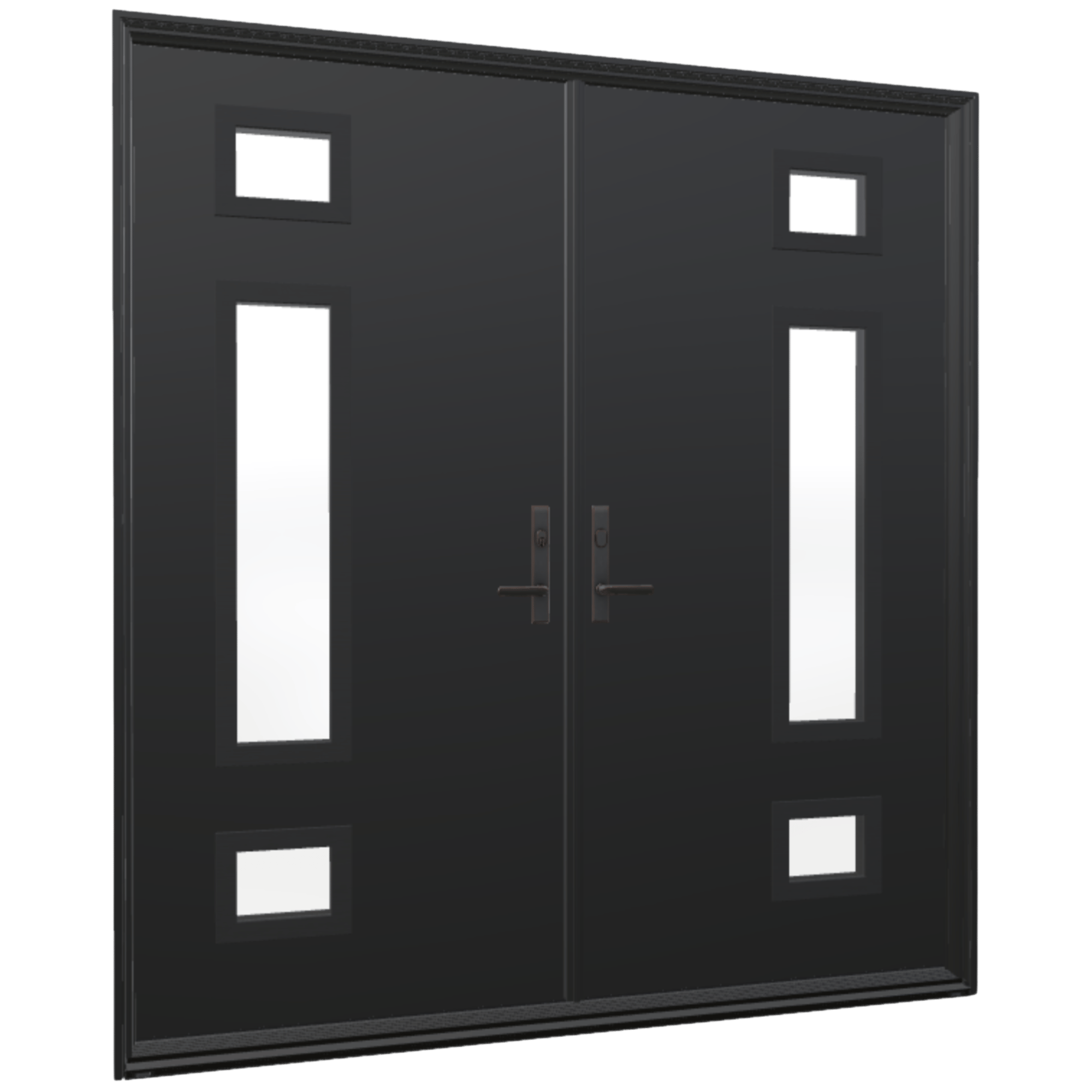 A Ensemble double entry door with modern windows in the door panel.
