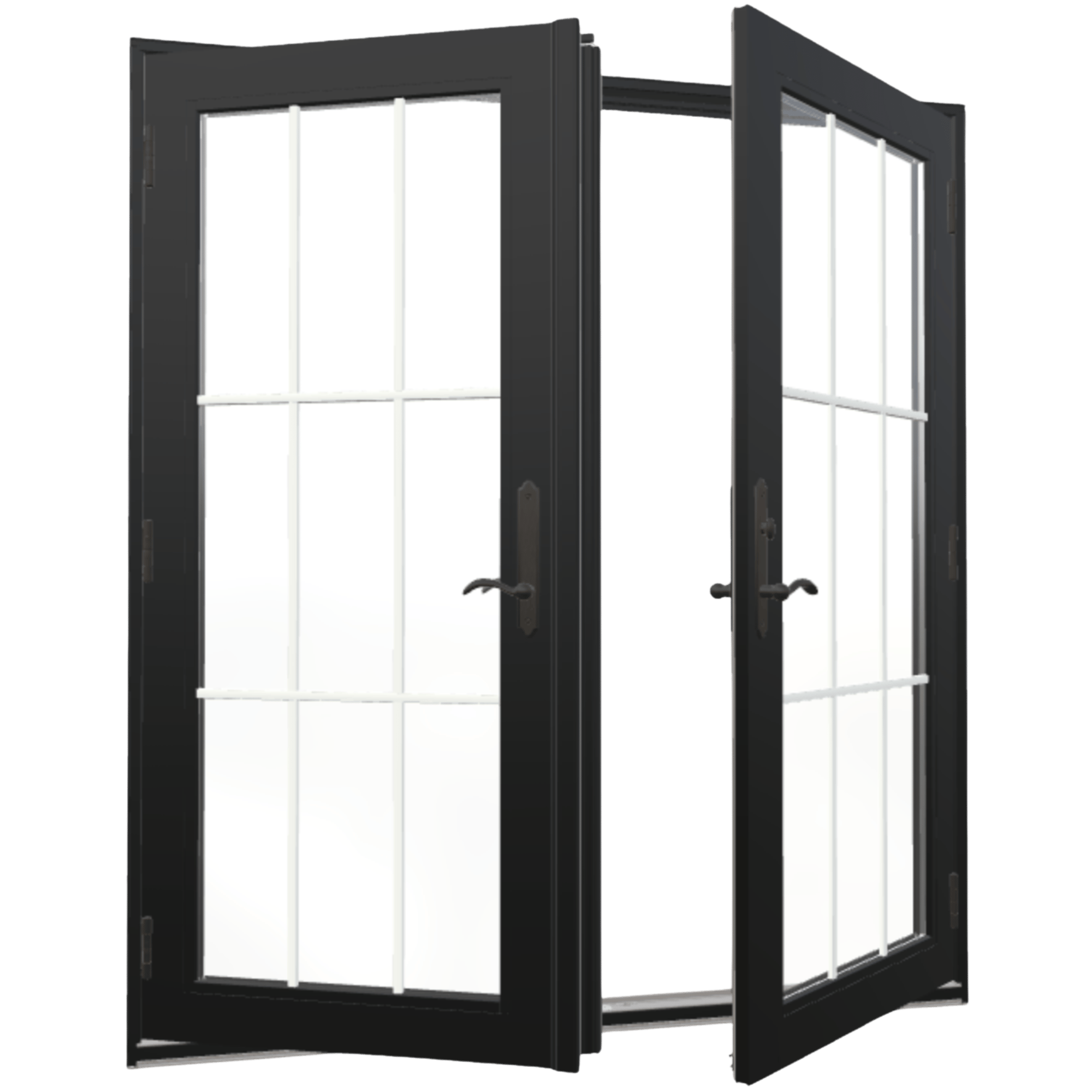 Hinged patio doors can open inward or outward depending on configuration.